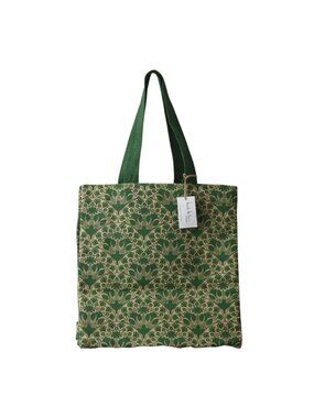 Nicole Miller Home Canvas Tote Bag Green Beige Floral Jute Cotton Blend Reusable